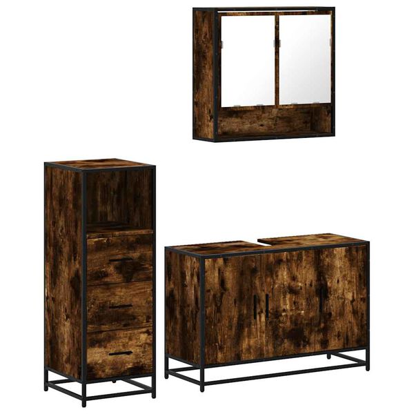 vidaXL Bathroom Furniture Set Smoked Oak Engineered Wood, Metal, Glass