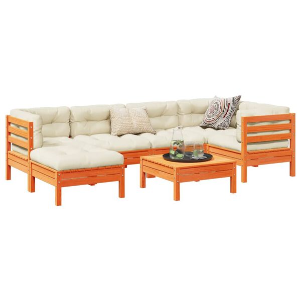 vidaXL Garden Sofa Set Wax brown, Cream Solid pine wood, Oxford fabric