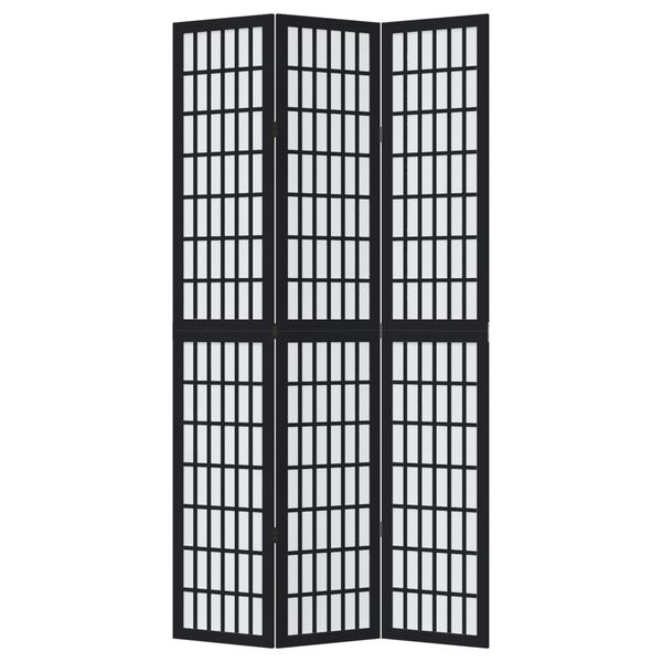 vidaXL Room Divider 3 Panels Black Solid Wood Paulownia