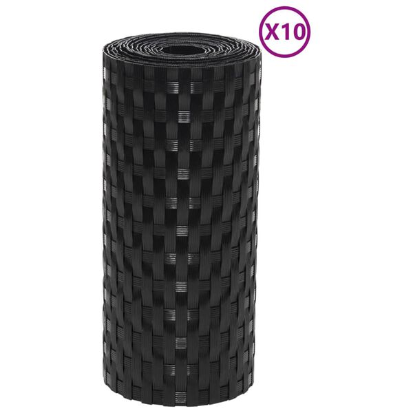vidaXL Balcony Screens 10 pcs Black 100.4x7.5" Poly Rattan
