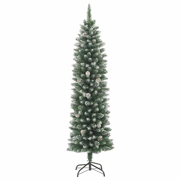vidaXL Christmas Tree Green and white PVC, steel 70.9 in tall