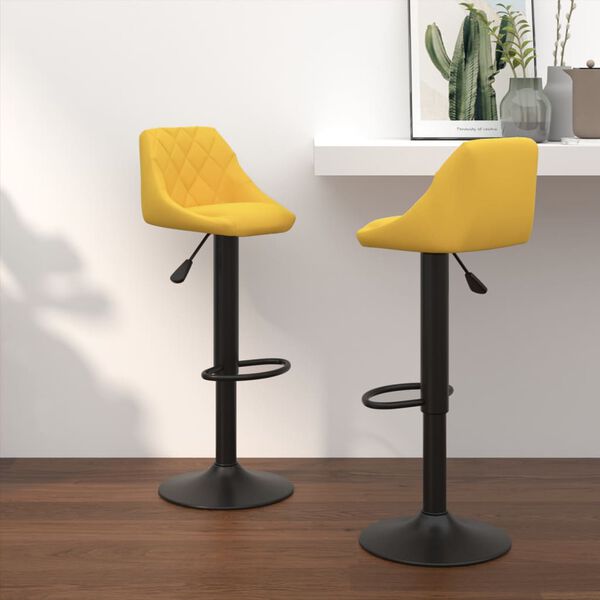 vidaXL Bar Stool Set of 2 Mustard Yellow Velvet, Steel Adjustable