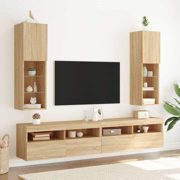 vidaXL TV Cabinet Set of 2 Sonoma oak Engineered wood, glass