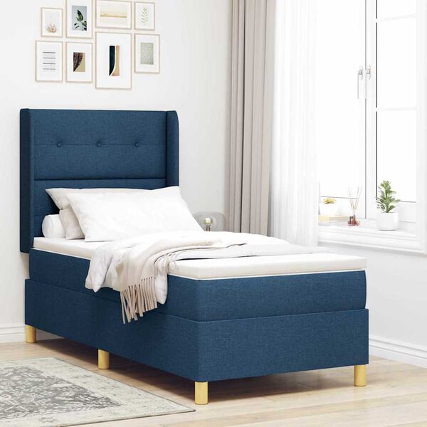 vidaXL Box Spring Bed with Mattress Blue 35.4" x 74.8" fabric