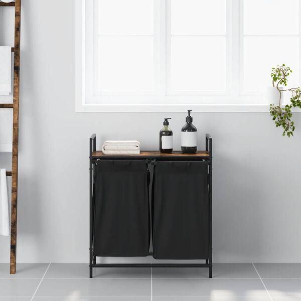 vidaXL Laundry Basket 2 Compartments with Shelf Smoked Oak