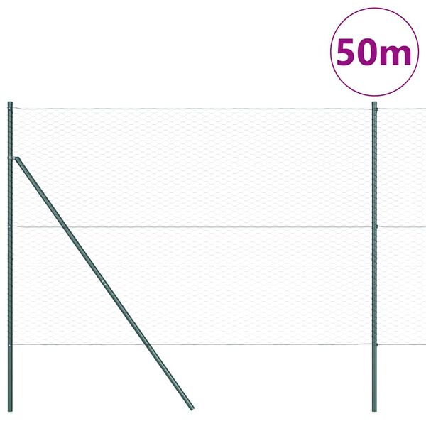 vidaXL Fence with Posts Green 1.6 x 50 m PVC-coated steel