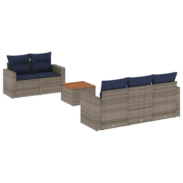 vidaXL 6 Piece Patio Sofa Set with Cushions Gray Poly Rattan