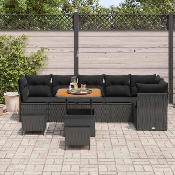 vidaXL Garden Sofa Set Height-Adjustable 9 pcs Black Poly Rattan
