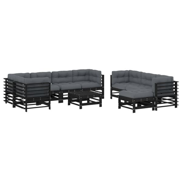 vidaXL Garden Lounge Set Black, Anthracite Solid Pine Wood, Plywood Large