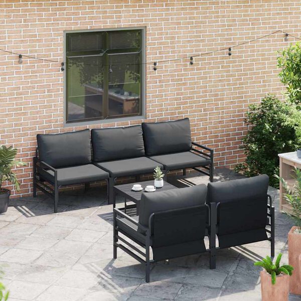 vidaXL Garden Sofa Set with Cushion 6 pcs Anthracite Steel & fabric