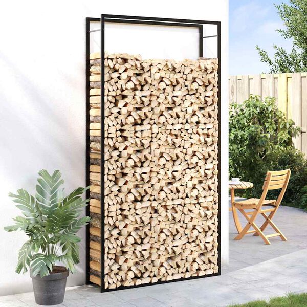 vidaXL Firewood Rack Matt Black 43.3"x11"x84.3" Steel