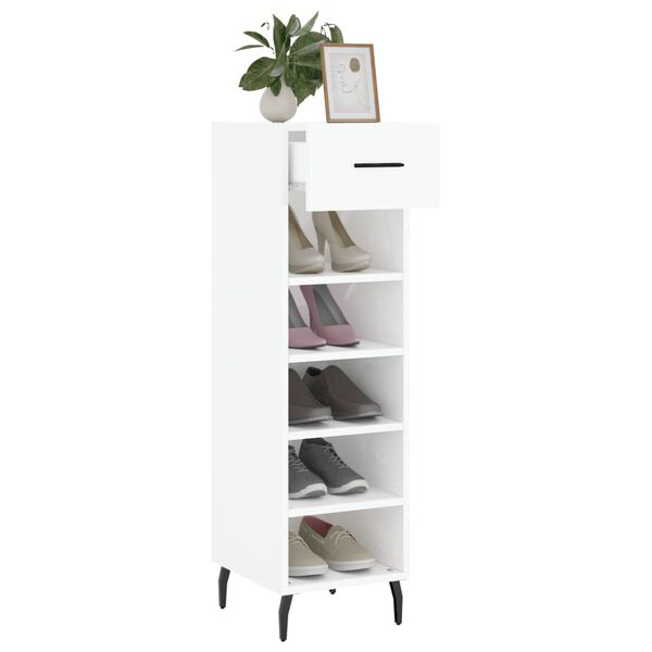 vidaXL Shoe Cabinet High gloss white Engineered wood, iron, aluminum