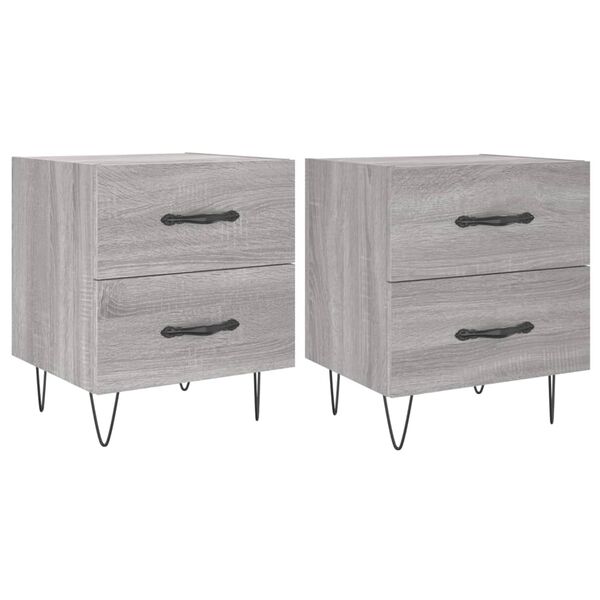 vidaXL Bedside Cabinet Set of 2 Gray sonoma Engineered wood, iron