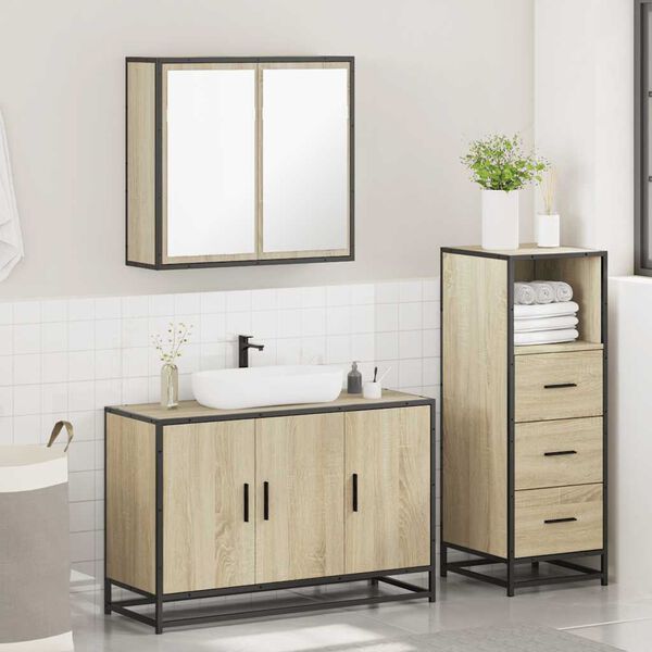 vidaXL Bathroom Furniture Set Sonoma Oak Engineered wood, metal, glass