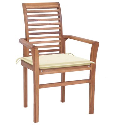 vidaXL Dining Chairs 4 pcs with Cream Cushions Solid Teak Wood