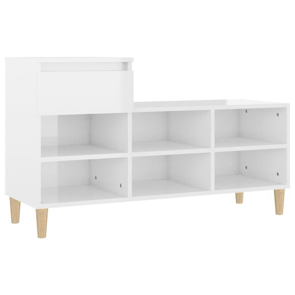 vidaXL Shoe Cabinet High gloss white Engineered Wood, Solid Eucalyptus Wood