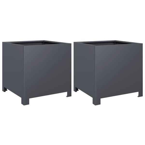 vidaXL Garden Planter Set of 2 Anthracite Steel 15.7 x 15.7 x 15.7 in