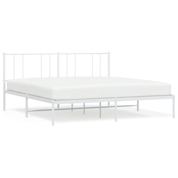 vidaXL Bed Frame White Powder-Coated Steel Double Bed Frame