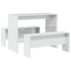 vidaXL Dining Table and Bench Set High Gloss White Engineered Wood
