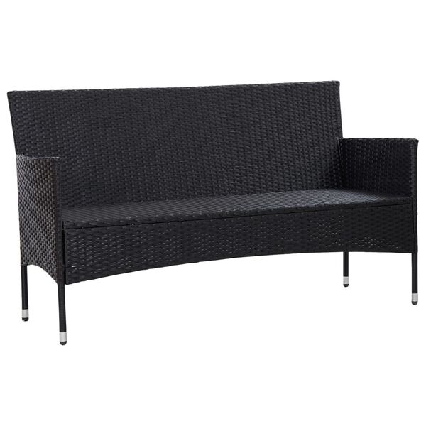 vidaXL 3-Seater Patio Sofa with Cushions Black Poly Rattan