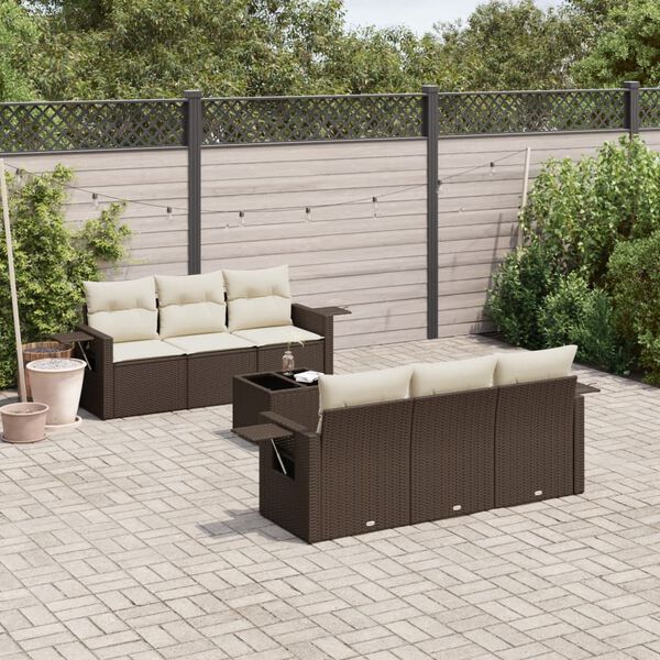 vidaXL Garden Sofa Set Brown PE rattan, powder-coated steel, tempered glass