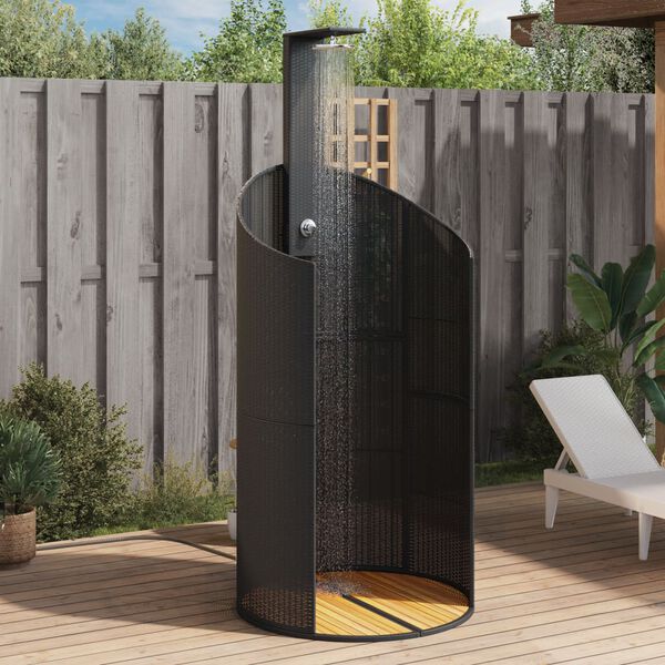 vidaXL Outdoor Shower Black PE Rattan Large Twisty Outdoor Shower