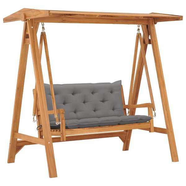 vidaXL Swing Bench with Gray Cushion 66.9" Solid Teak Wood