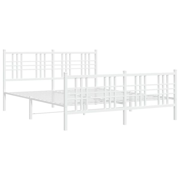 vidaXL Bed Frame White Steel 59 x 79 in Bed Frame Rectangular