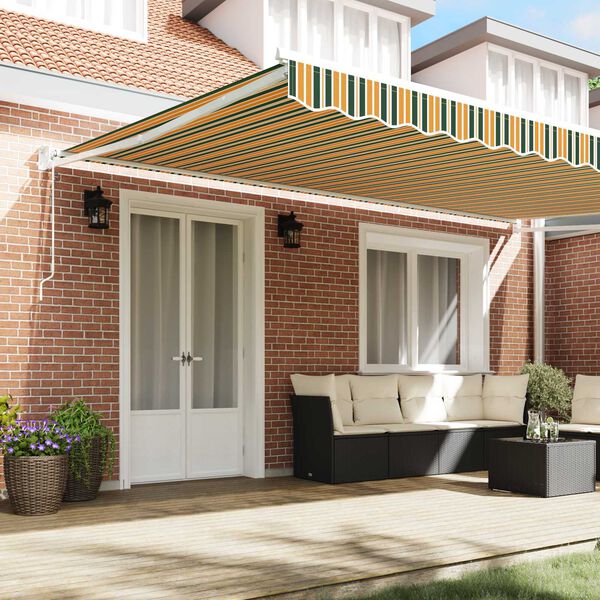vidaXL Retractable Awning Striped Green and Yellow 196.85" x 118.11