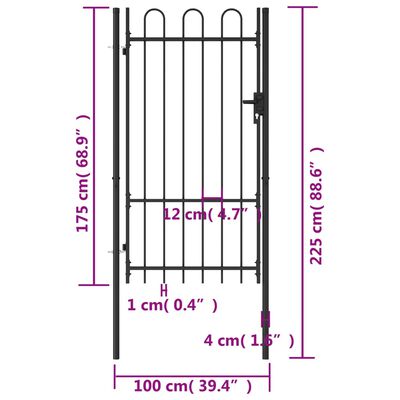 vidaXL Fence Gate Single Door with Arched Top Steel 39.4"x68.9" Black