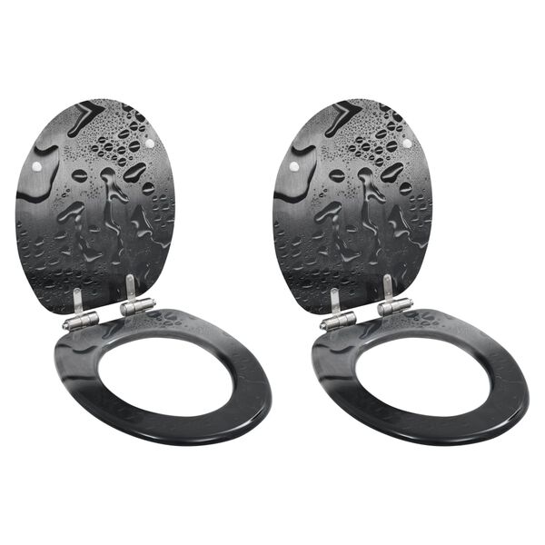 vidaXL WC Toilet Seats 2 pcs with Soft Close Lids MDF Water Drop Design (2x143933)
