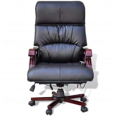 vidaXL Black Top Real Leather Adjustable Massage Office Chair