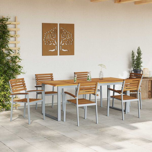vidaXL Garden Dining Set 7 pcs Grey Solid Acacia Wood