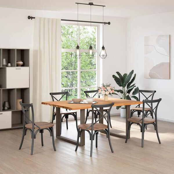 vidaXL Dining Table Light brown, Natural steel