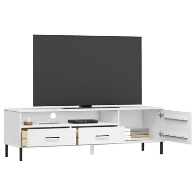 vidaXL TV Stand with Metal Legs White Solid Wood Pine OSLO