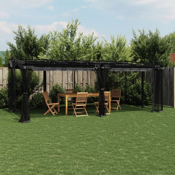 vidaXL Gazebo with Mesh Walls Anthracite 19.7x9.8' Steel
