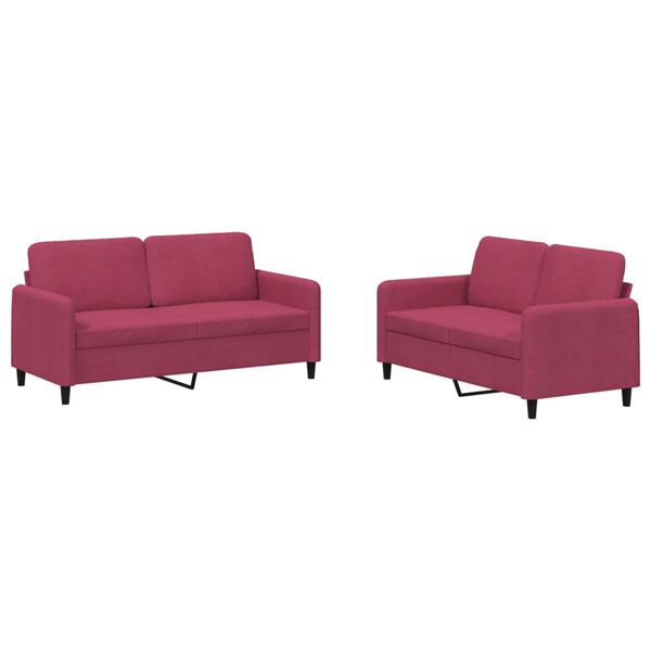 vidaXL Sofa Set Wine Red Velvet, Metal, Textilene, Plywood 2-Seater