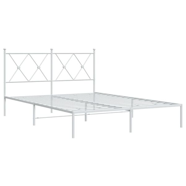 vidaXL Bed Frame White Powder-Coated Steel Double Bed Frame