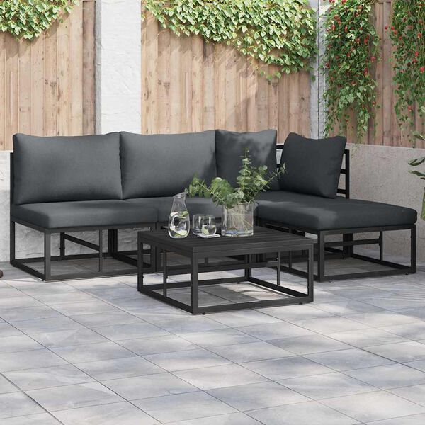 vidaXL Garden Sofa Set with Cushion 4 pcs Black Aluminium