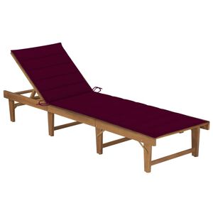 vidaXL Sun Lounger Wine red cushion, natural wood finish
