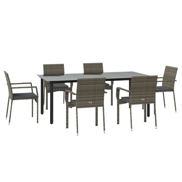 vidaXL Garden Dining Set Black and grey with dark grey cushions