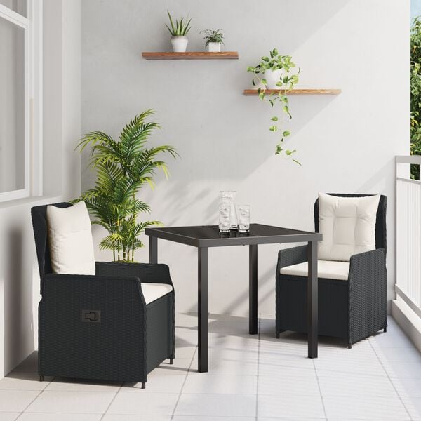 vidaXL Garden Dining Set 3 pcs Black poly rattan