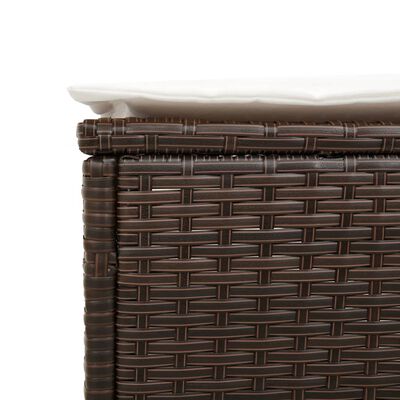 Close-up of dark brown wicker weave with cream cushion edge