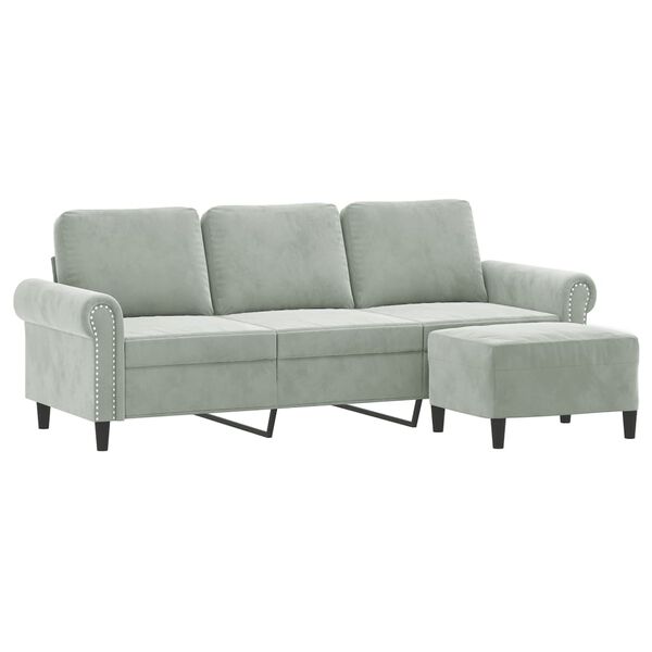 vidaXL 3-Seater Sofa with Footstool Light Gray 70.9" Velvet