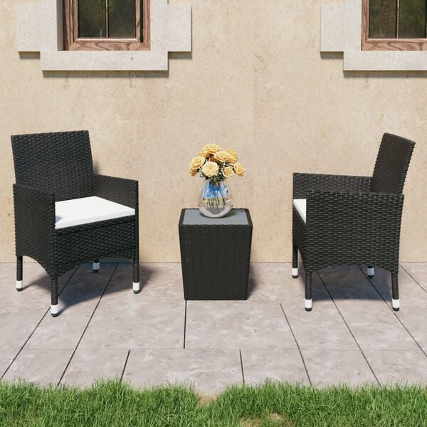 vidaXL Bistro Set Black Poly Rattan Compact Durable Bistro Set