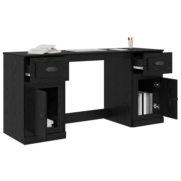 vidaXL Desk with Cabinet with Door Black Oak 60.83 x 19.69 x 29.53 in