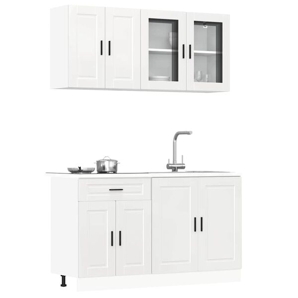 vidaXL Kitchen Cabinet Set High gloss white Engineered wood and glass