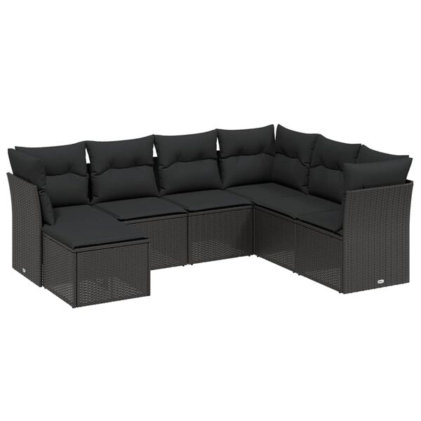 vidaXL Garden Sofa Set Black Poly Rattan, Steel Large Removable Covers