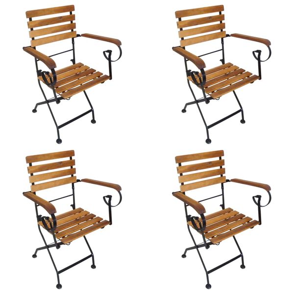vidaXL Folding Chair Set of 4 Brown and Black
