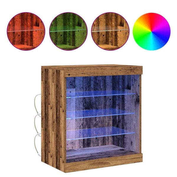 vidaXL LED Sideboard Old Wood 23.82 x 14.57 x 26.38 in Engineered Wood